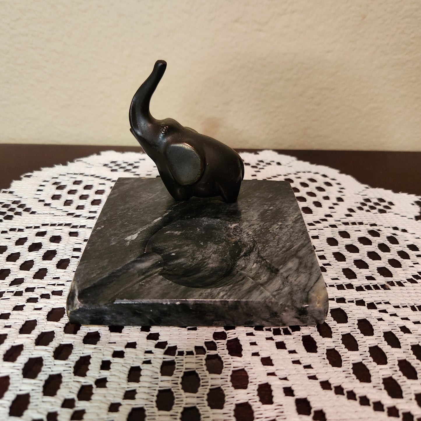 Vintage Bronze Elephant Marble Ashtray