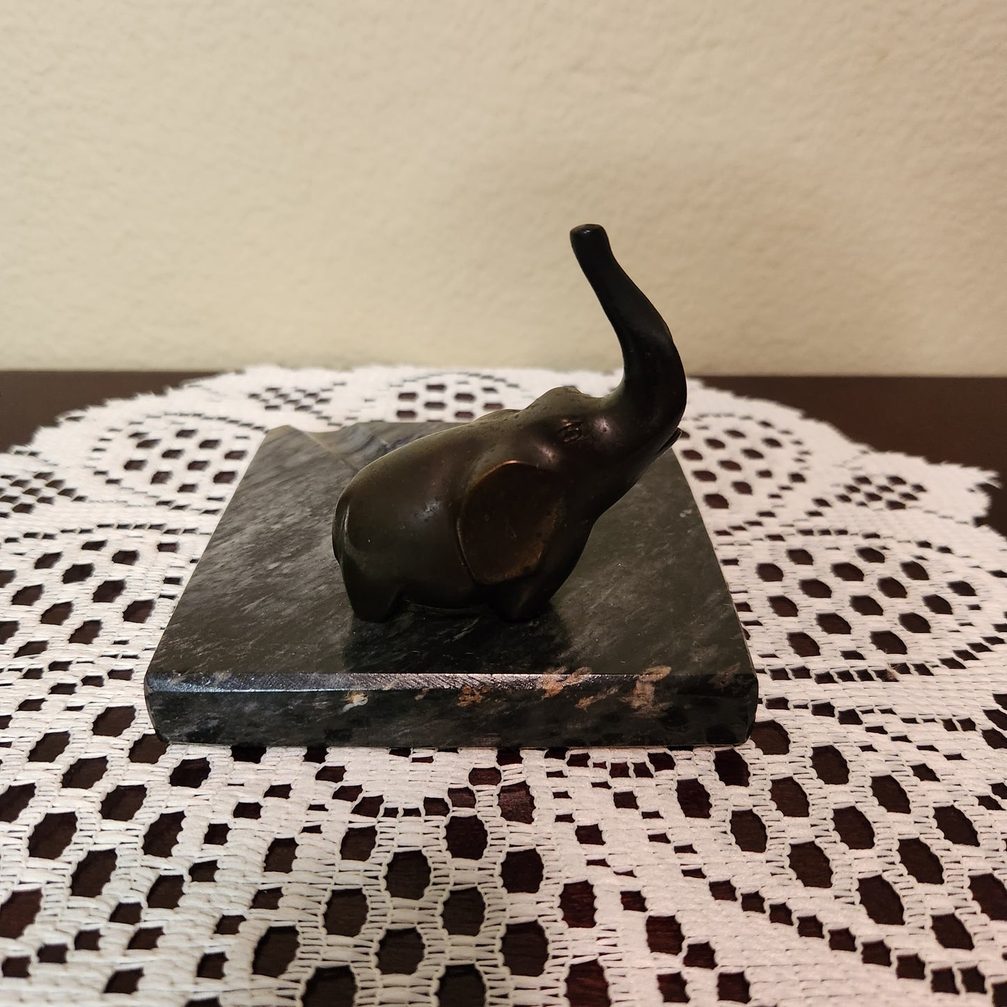 Vintage Bronze Elephant Marble Ashtray