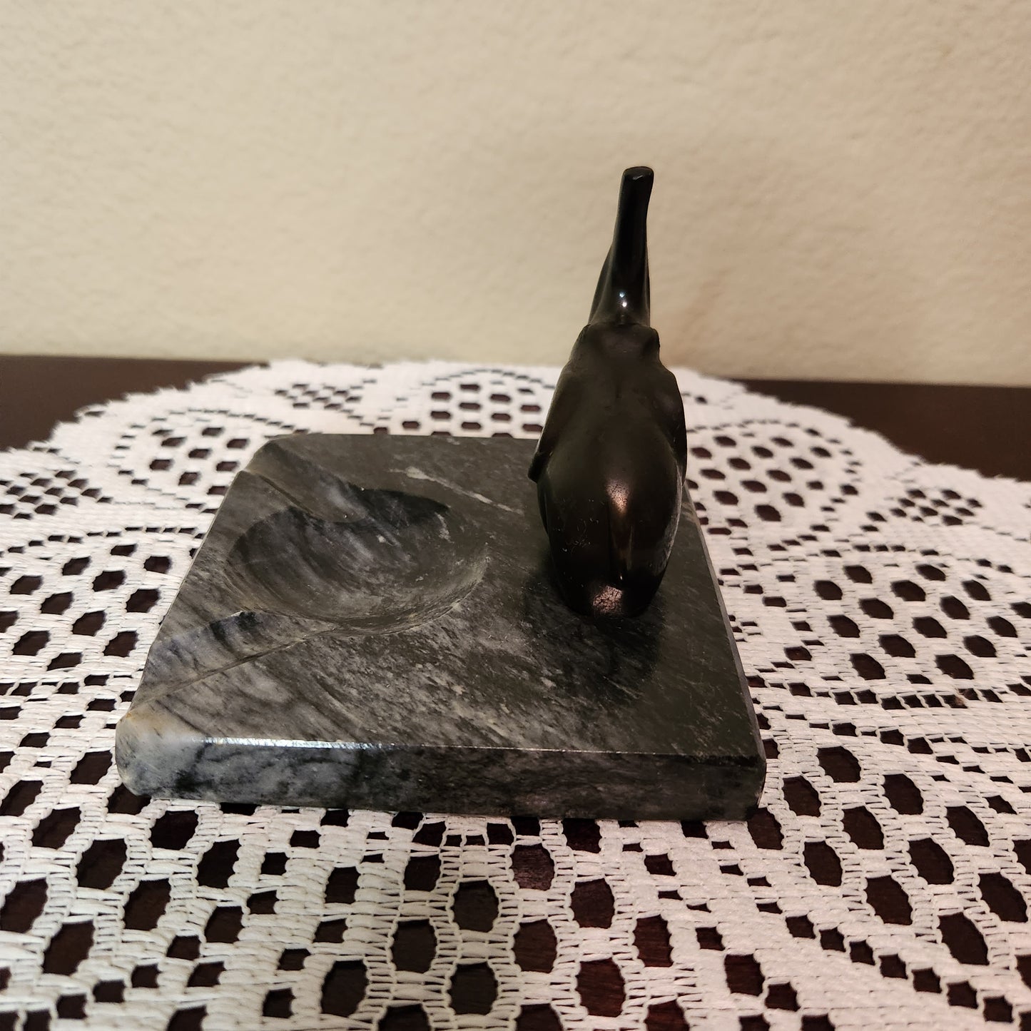 Vintage Bronze Elephant Marble Ashtray