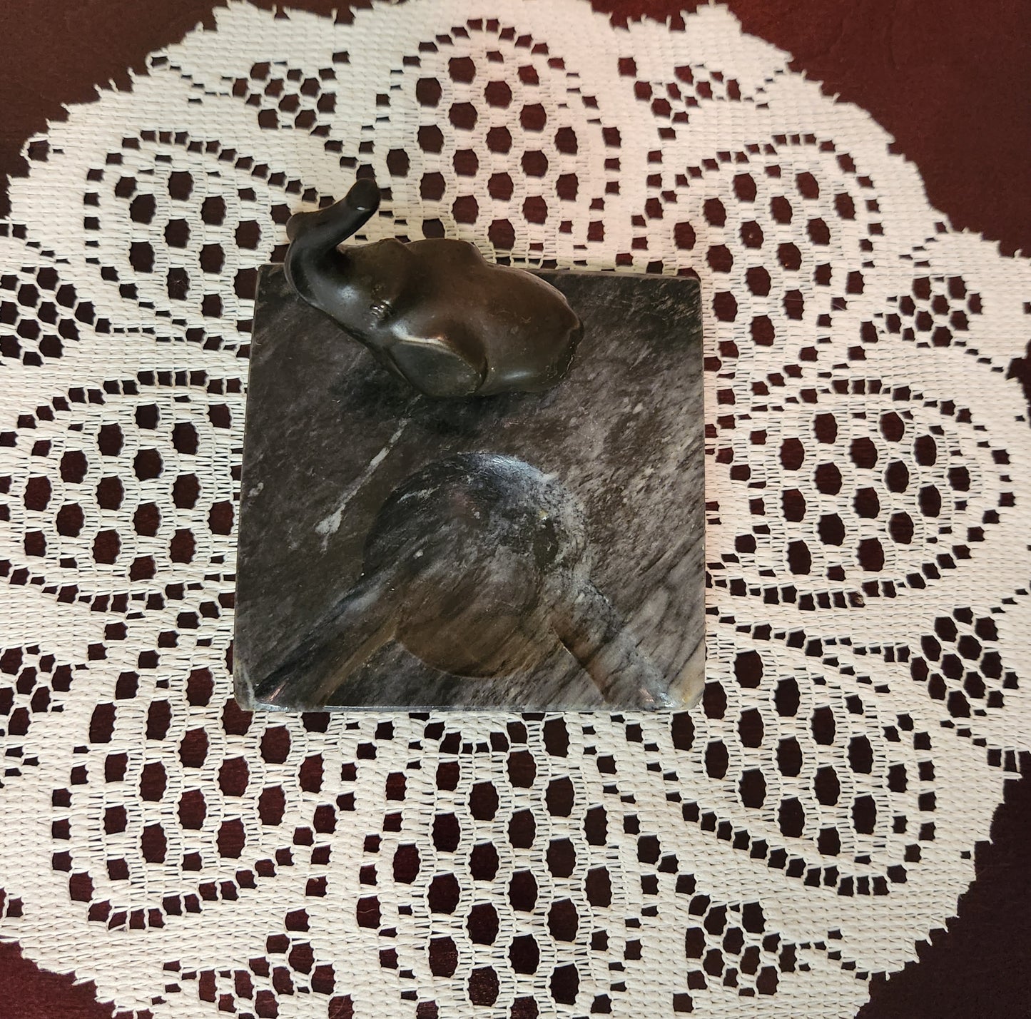 Vintage Bronze Elephant Marble Ashtray