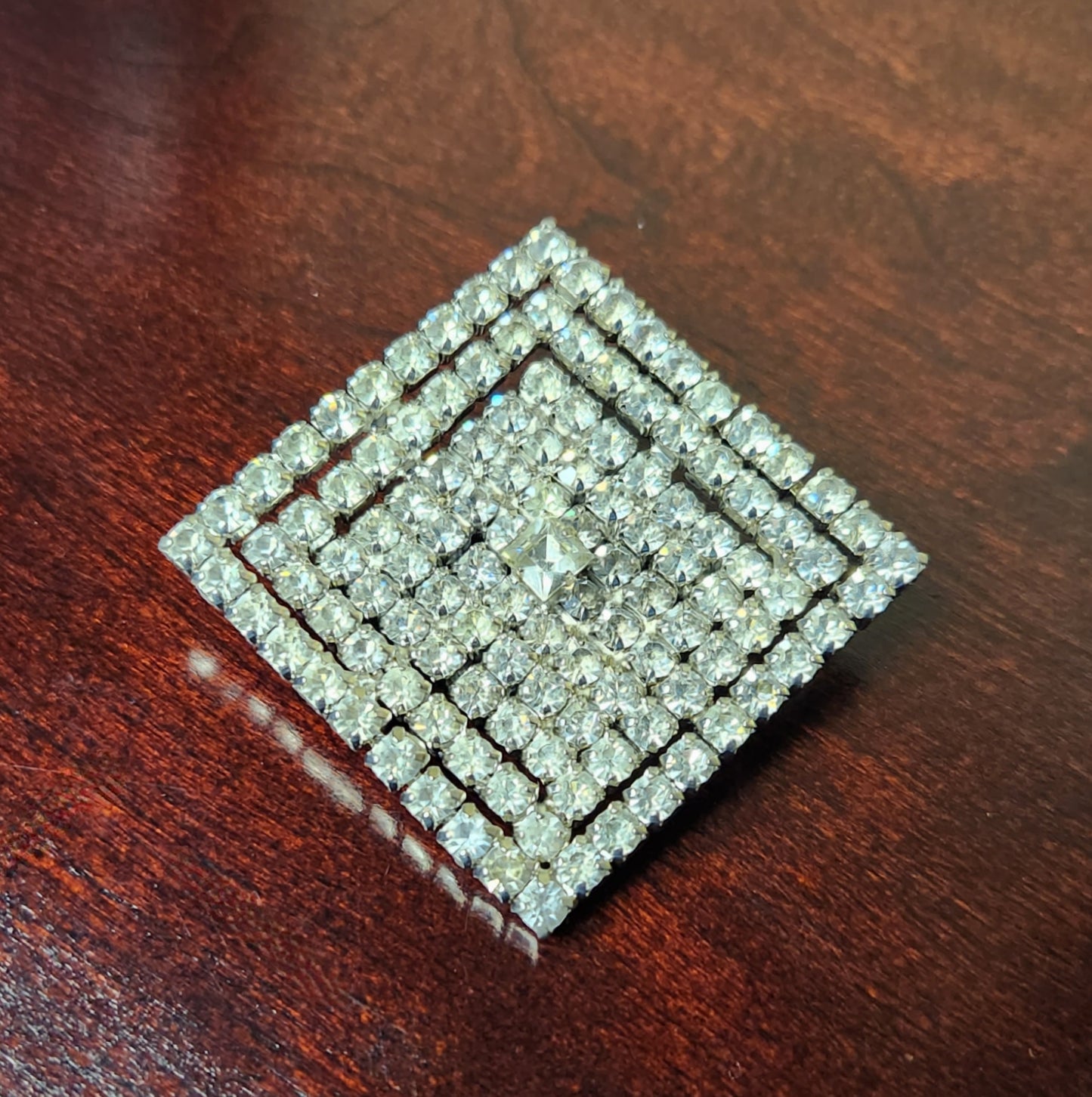 Large Square Vintage Rhinestone Brooch