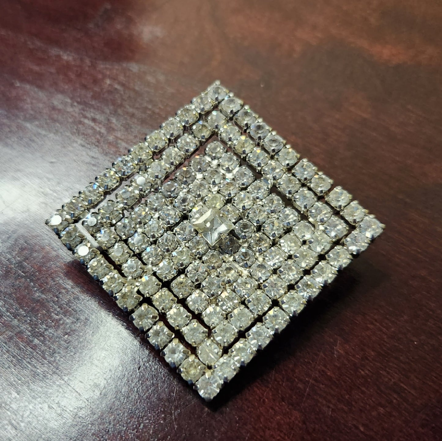 Large Square Vintage Rhinestone Brooch