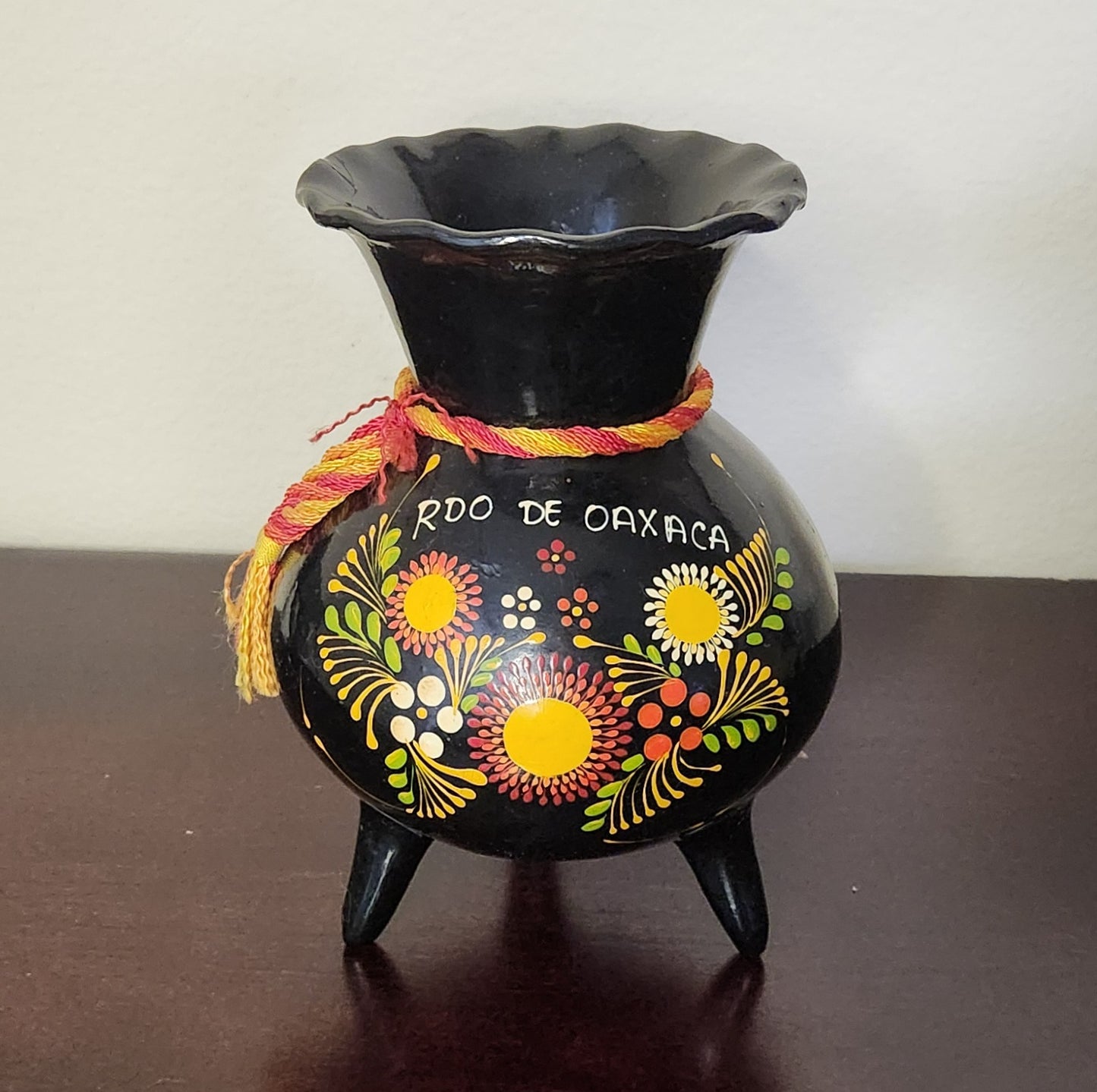 Vintage Mexican Hand-Painted Folk Art Pot