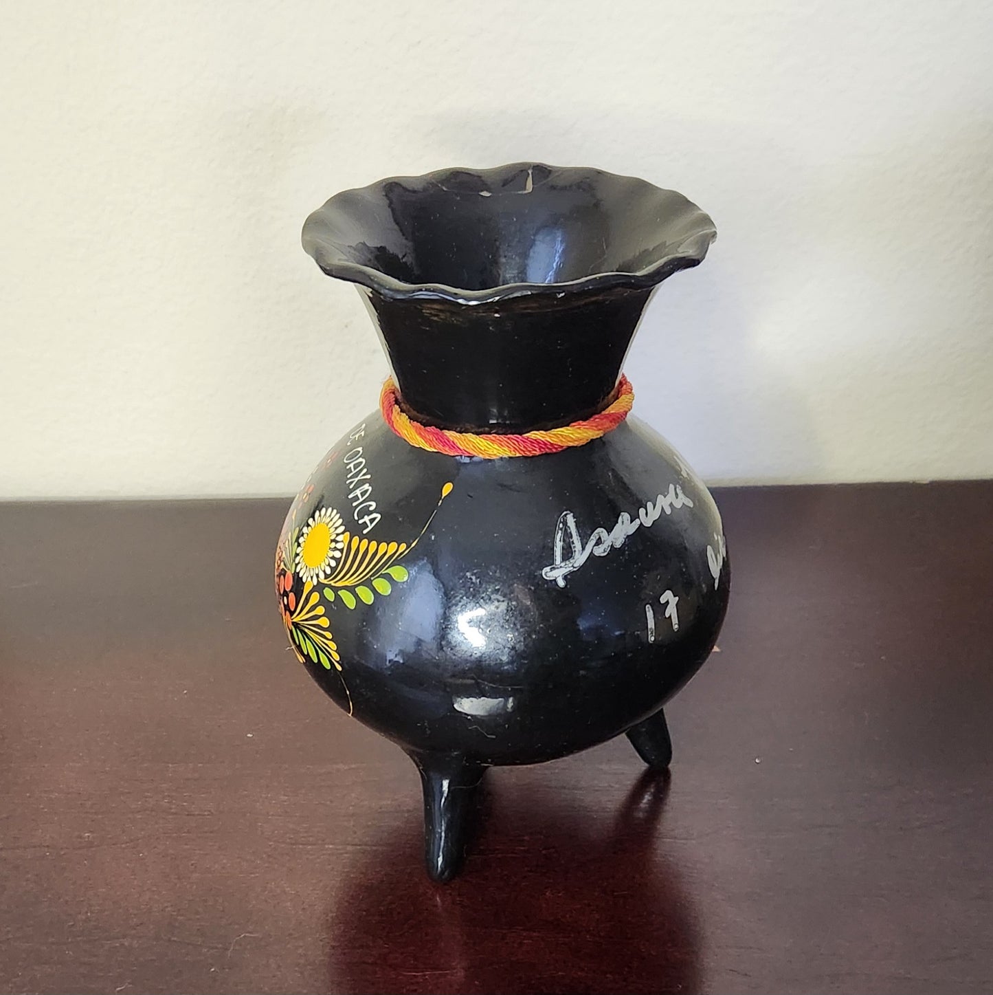 Vintage Mexican Hand-Painted Folk Art Pot