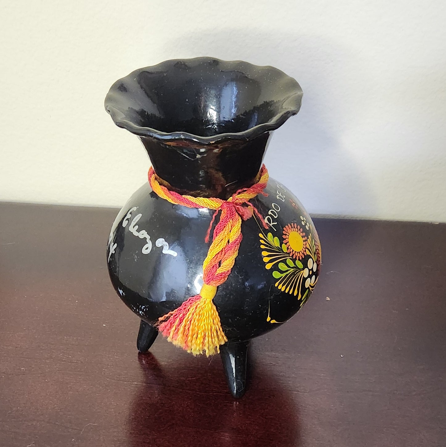 Vintage Mexican Hand-Painted Folk Art Pot