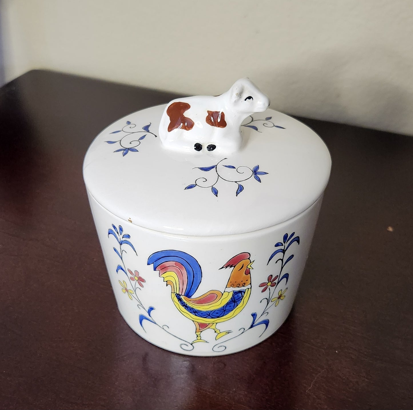 Antique Cow & Rooster Cheese / Butter Dish