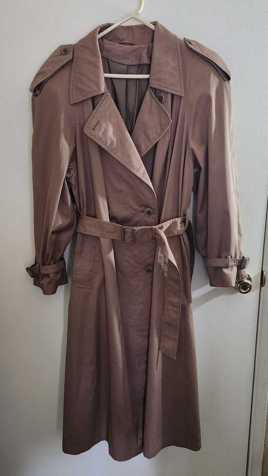 Womens Khaki Mid-Calf Length Trenchcoat Size L/XL
