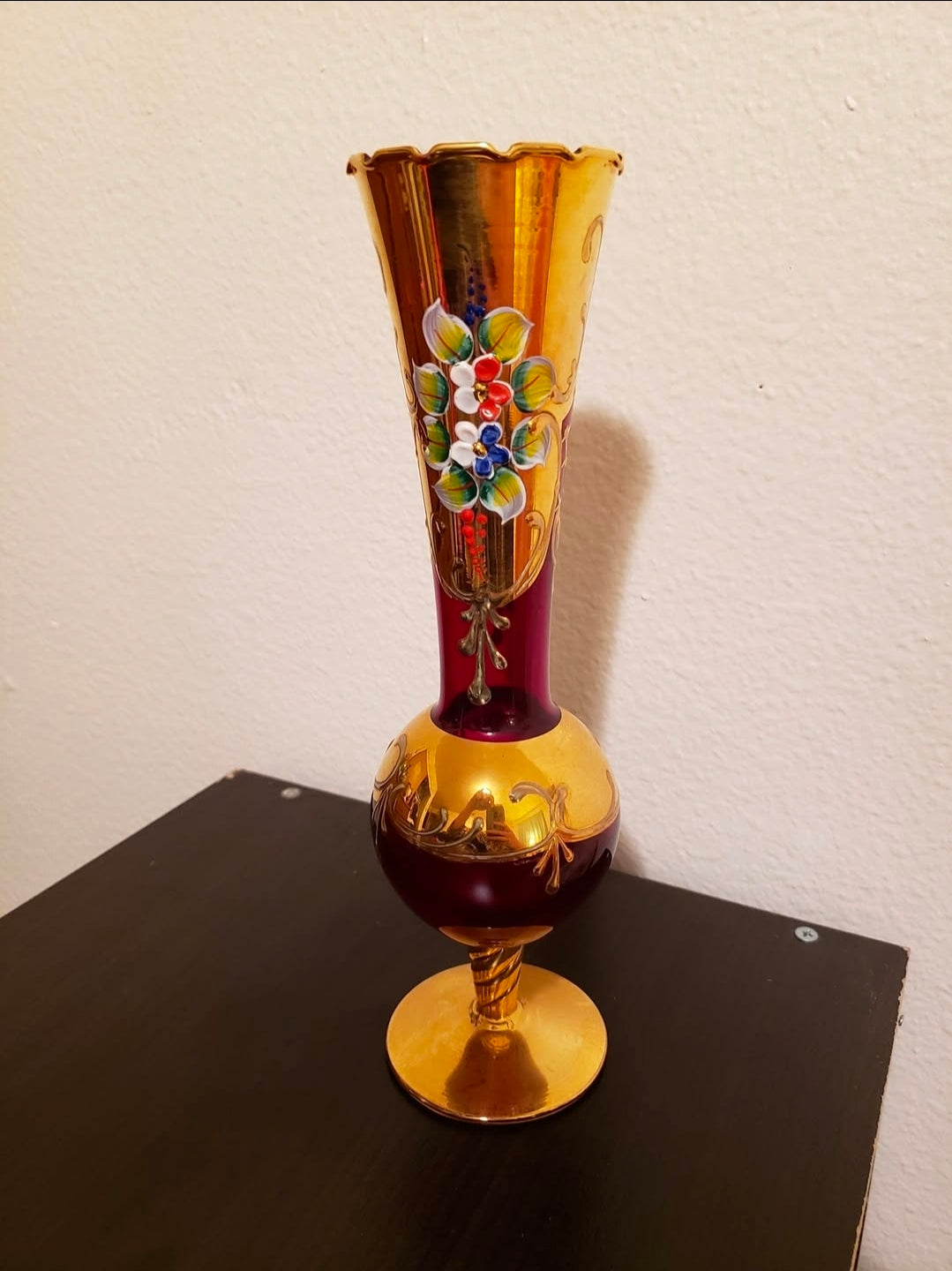 24-Karat Gold Gilded Venetian Murano-Style Bohemian Czech Art Glass Vases