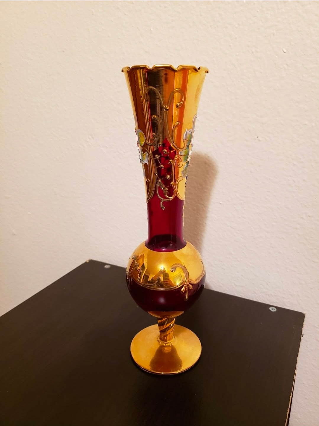 24-Karat Gold Gilded Venetian Murano-Style Bohemian Czech Art Glass Vases