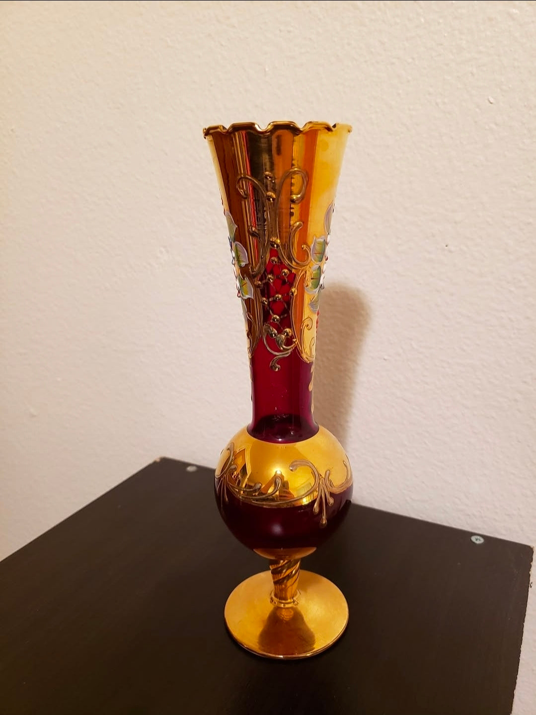 24-Karat Gold Gilded Venetian Murano-Style Bohemian Czech Art Glass Vases