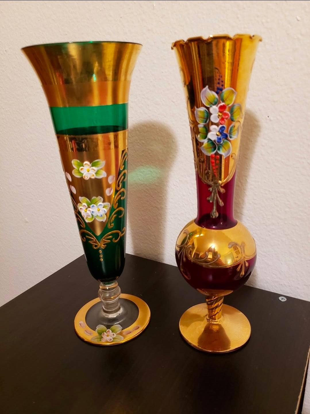 24-Karat Gold Gilded Venetian Murano-Style Bohemian Czech Art Glass Vases