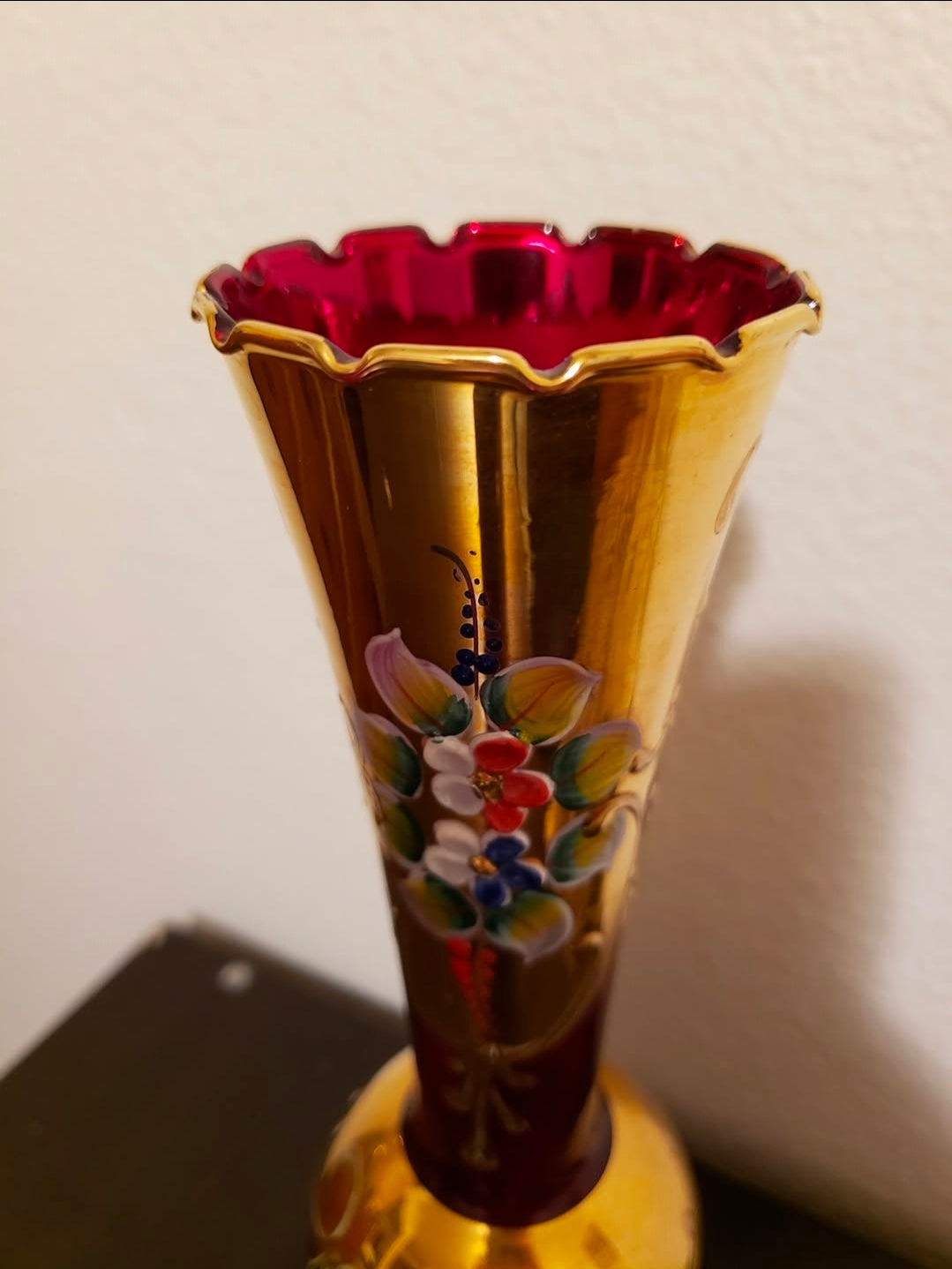 24-Karat Gold Gilded Venetian Murano-Style Bohemian Czech Art Glass Vases