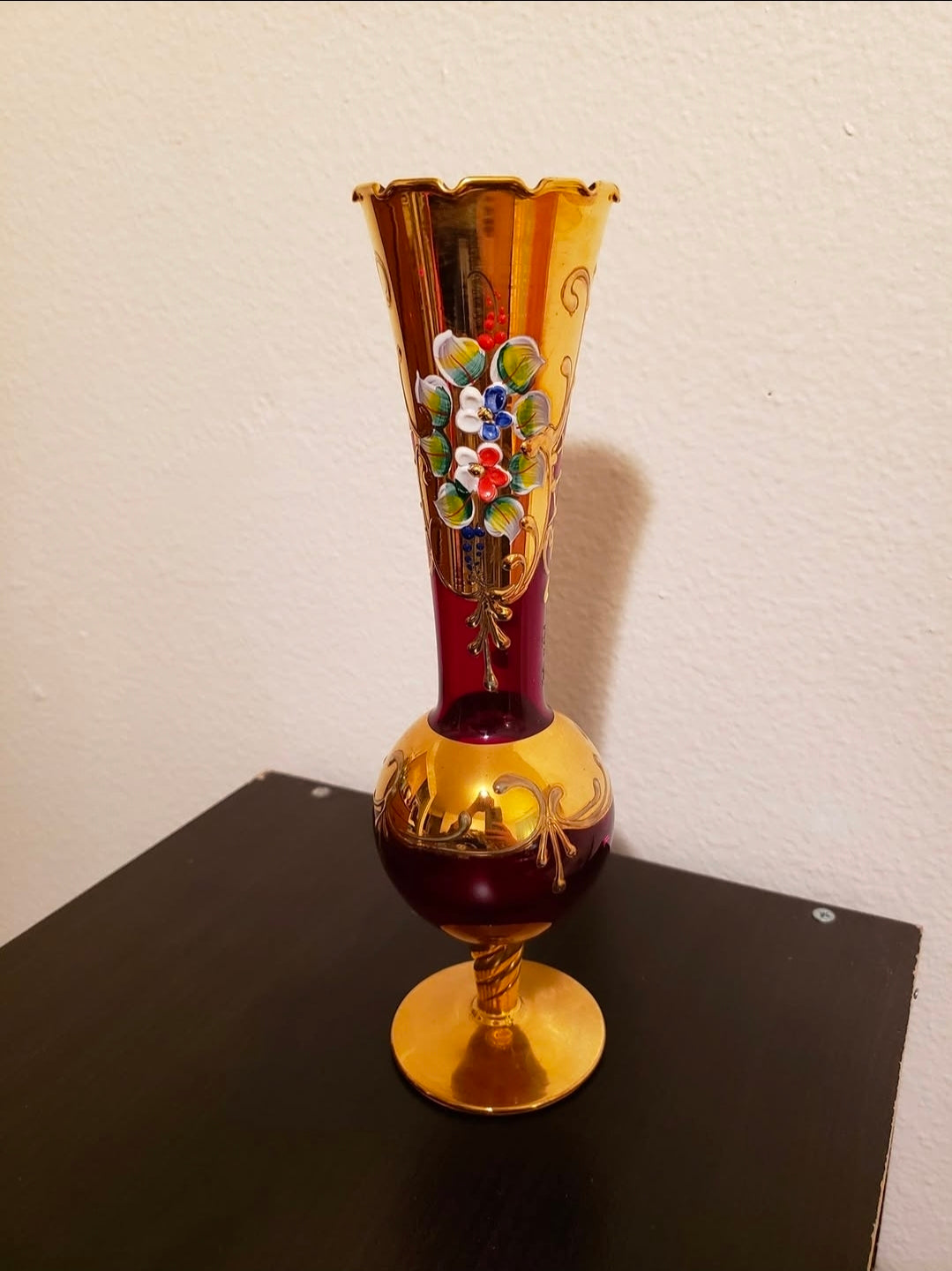 24-Karat Gold Gilded Venetian Murano-Style Bohemian Czech Art Glass Vases