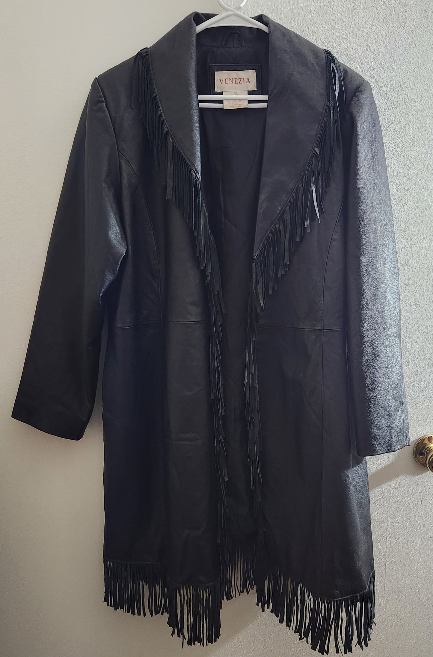 Vintage Venezia Leather Fringed Duster Jacket Size 16W