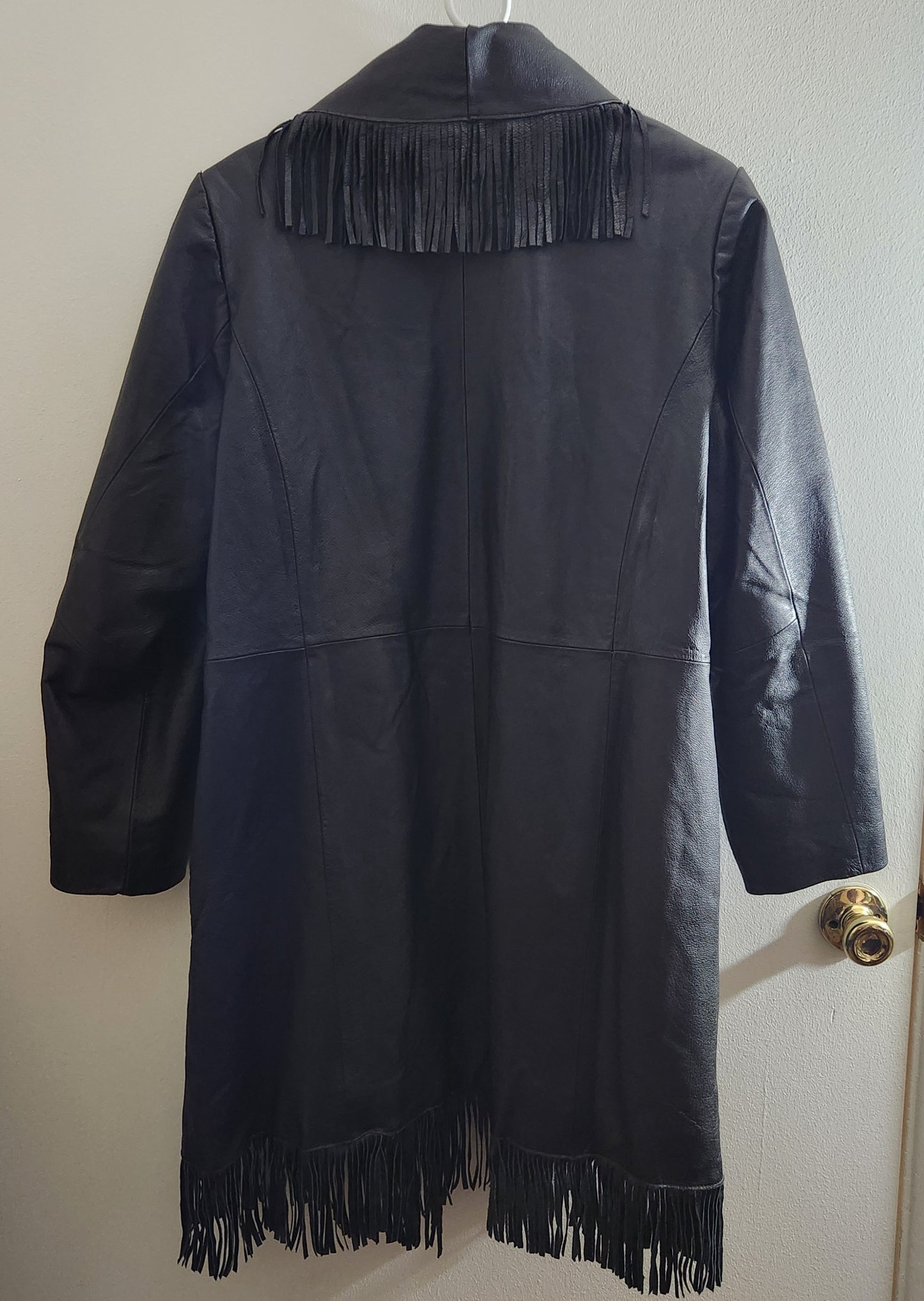 Vintage Venezia Leather Fringed Duster Jacket Size 16W