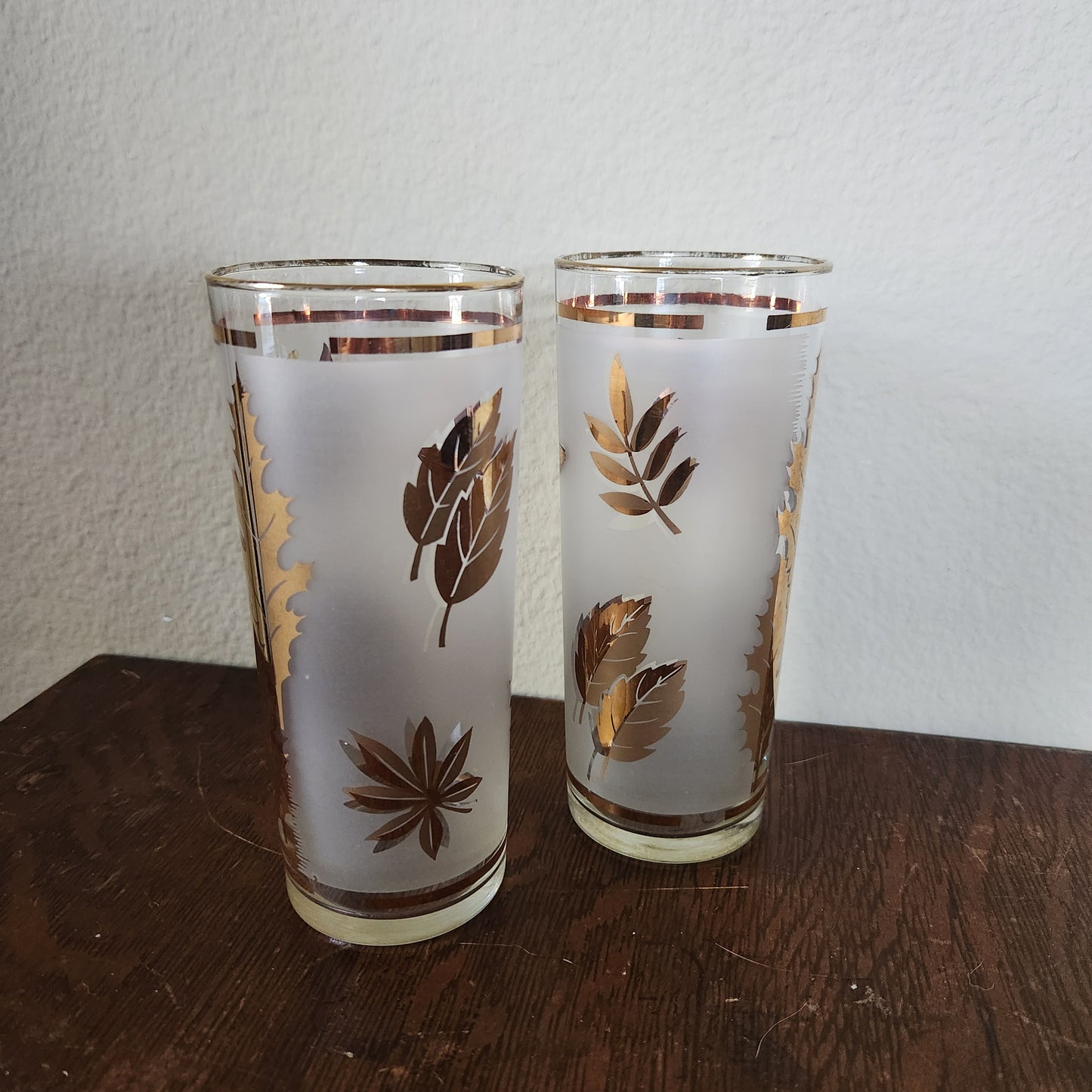 2 Mid-Century Modern 22K Gold Leaf Tom Collins Glasses