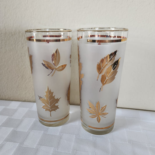 2 Mid-Century Modern 22K Gold Leaf Tom Collins Glasses