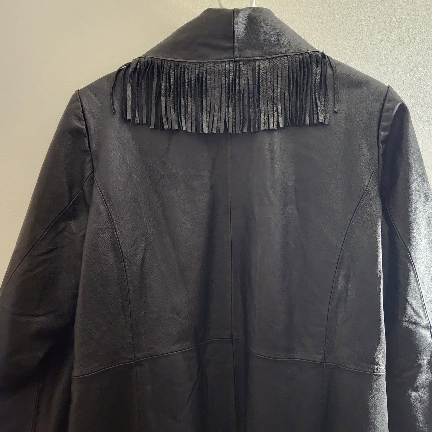 Vintage Venezia Leather Fringed Duster Jacket Size 16W
