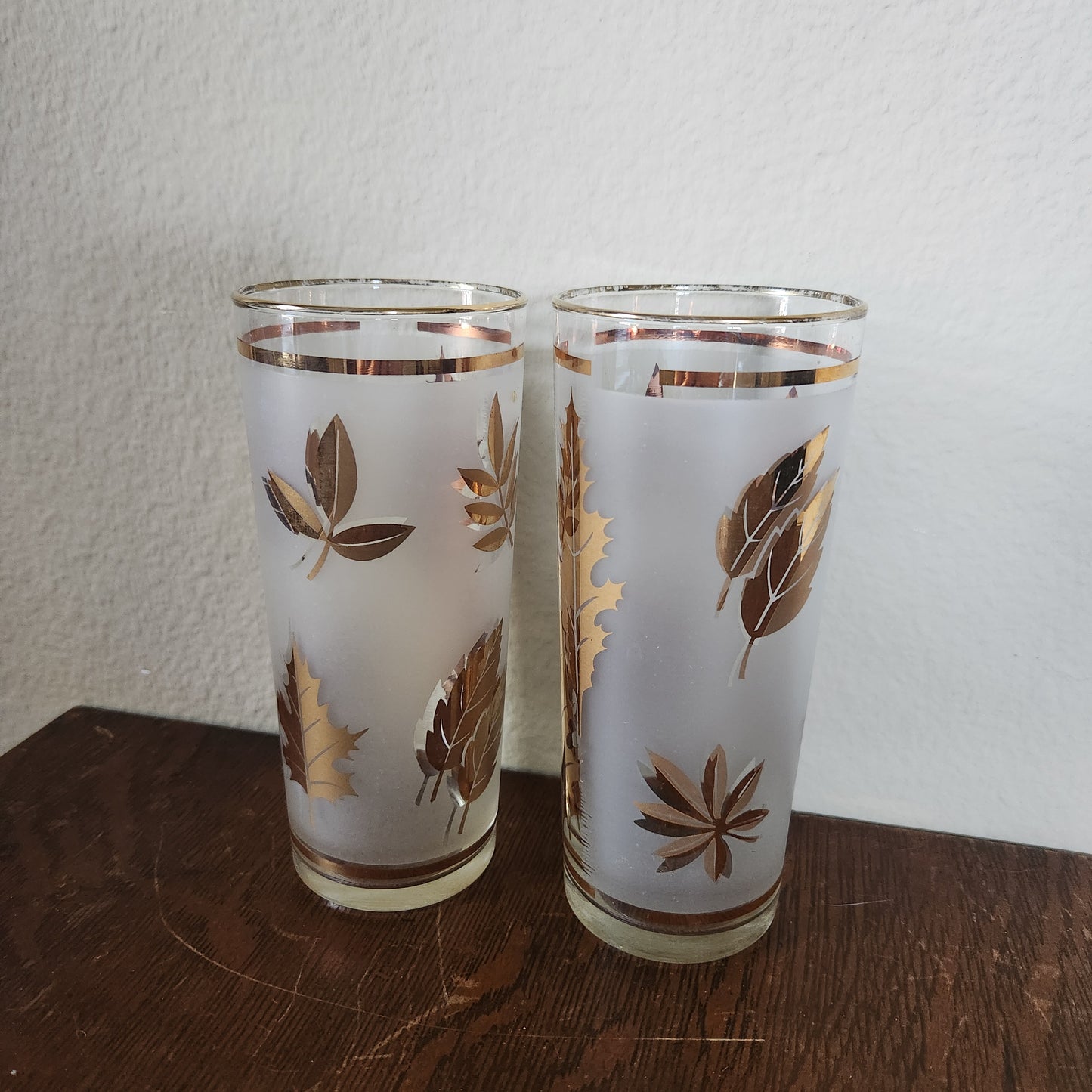 2 Mid-Century Modern 22K Gold Leaf Tom Collins Glasses