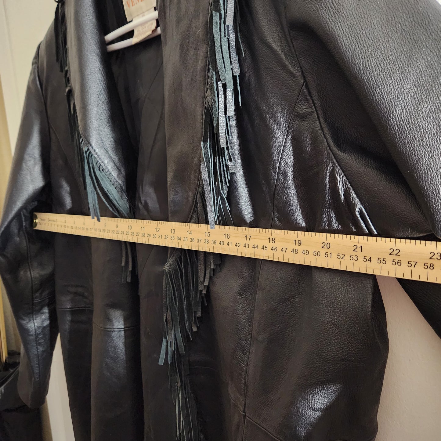 Vintage Venezia Leather Fringed Duster Jacket Size 16W