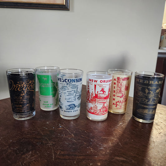 Vintage Mid-Century State Themed Tumbler Glasses Set of 6